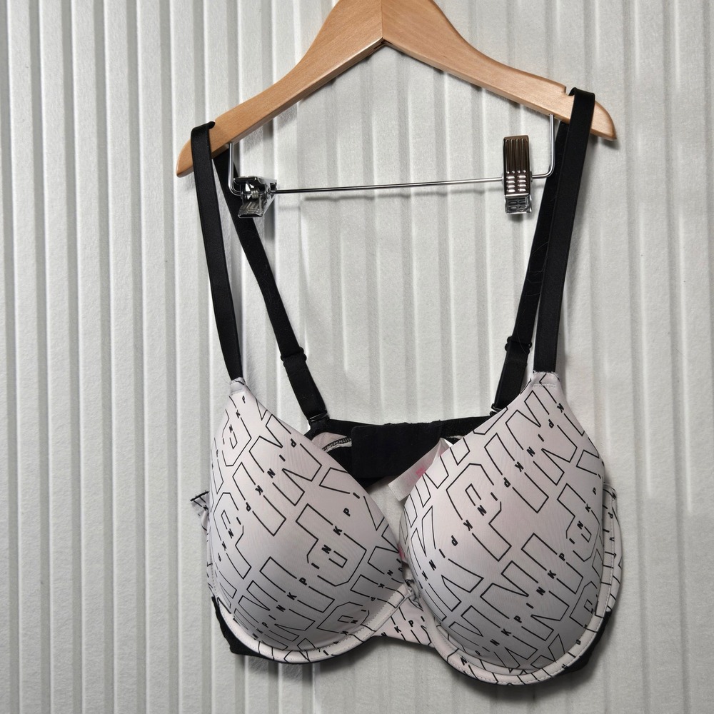 Victorias‎ Secret PINK Wear Everywhere Push Up Bra 36D Logo Print Black White